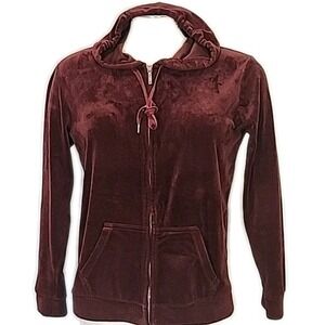 Vintage VELOUR Burgundy Track Jacket Merlot Dark Y2K Cozy Lounge Large bust 40‎